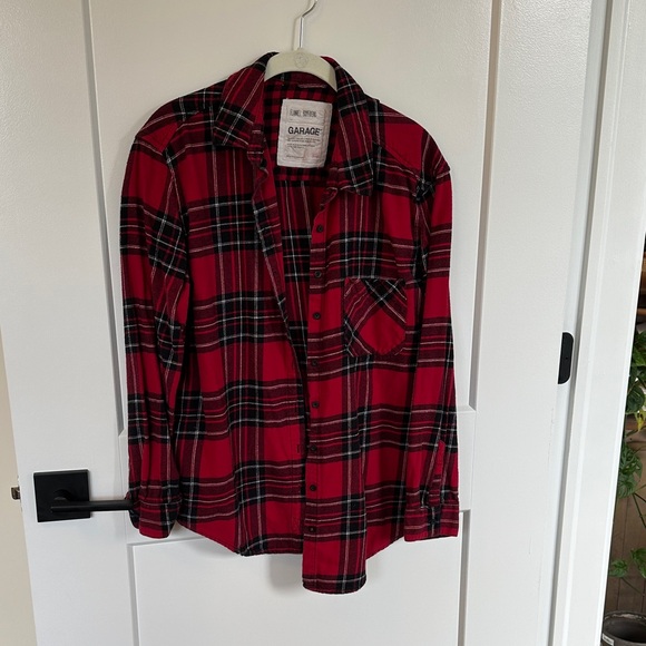 Garage Tops - Garage Red and Black Plaid Flannel Shirt